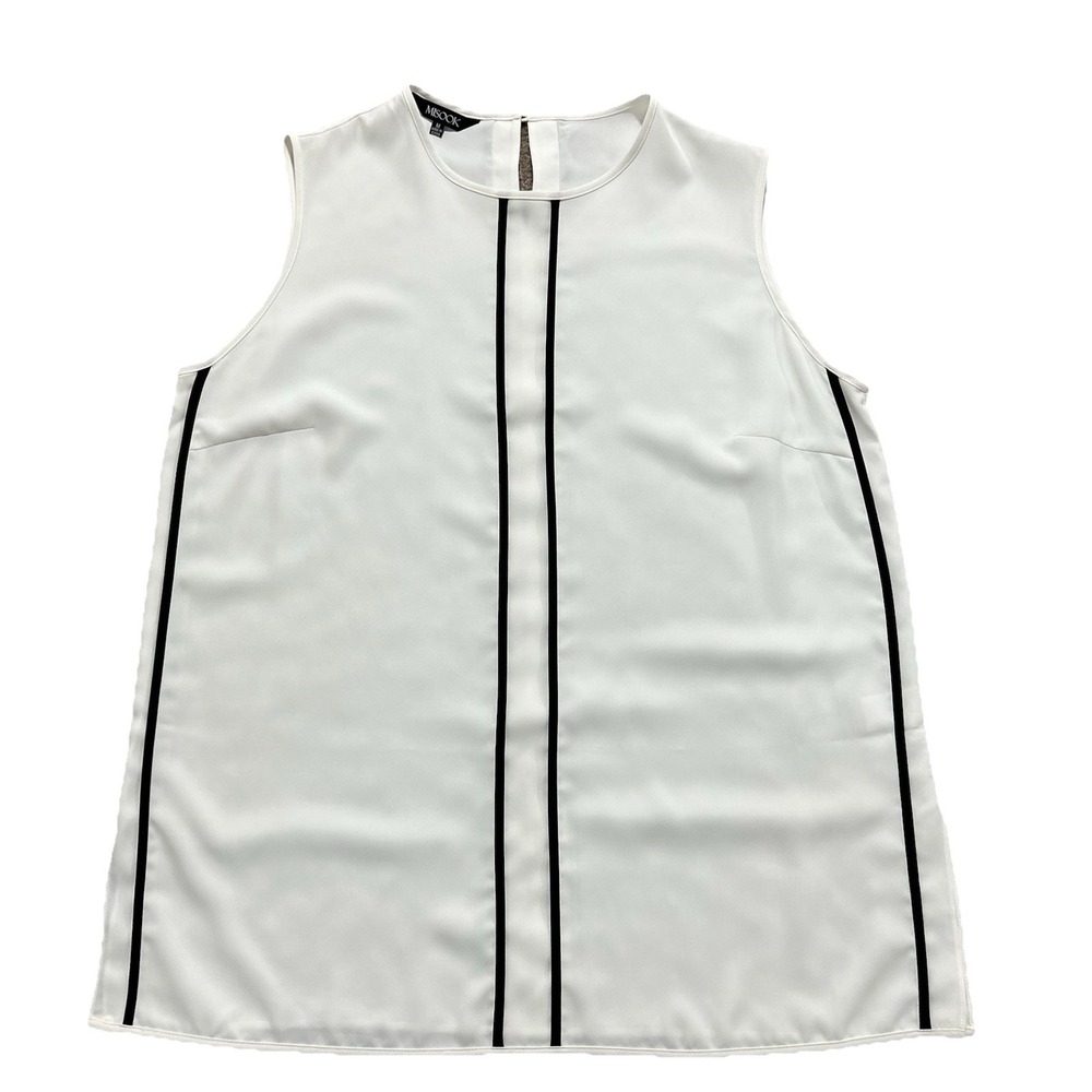 Misook Women's M Ribbon Trim Shell/Tank White Black